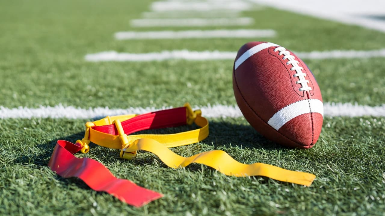 Flag football flags and ball